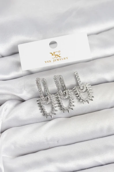 Pirinç Gümüş Renk Zirkon Taşlı Vintage Model YSX Trio Küpe Seti ürün görseli 1