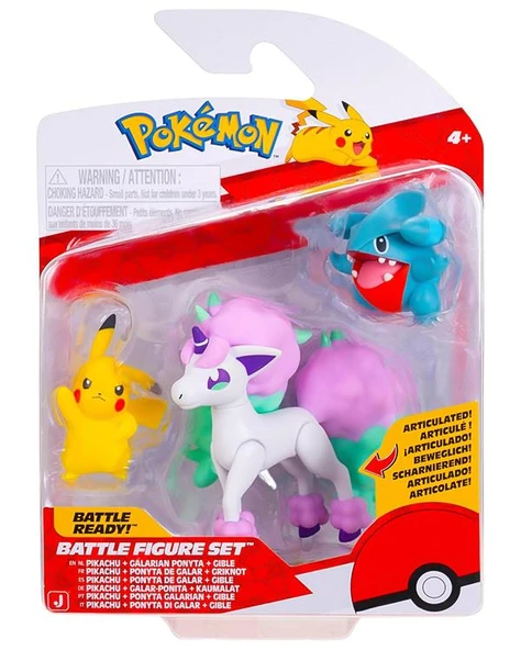 Pokemon Battle 3 Lü Aksiyon Figürü Pikachu Galarian Ponyta ve Gible PKW4097 ürün görseli 1