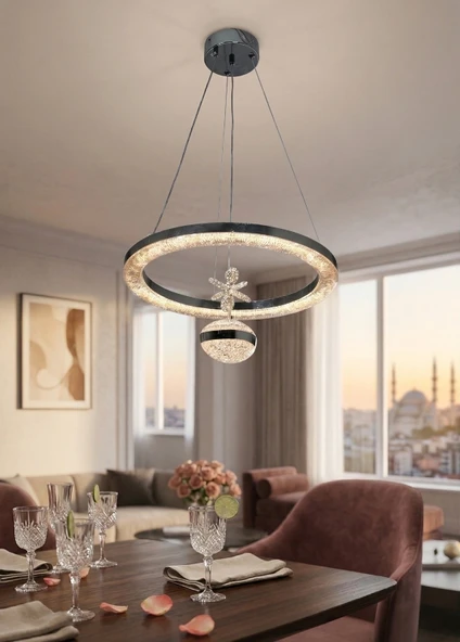 LZY Avize Store Kristal Tek Toplu Halka Avize Modern Salon, Yemek Masası, Mutfak, Antre ve Çocuk Odası Aydınlatma ürün görseli 1