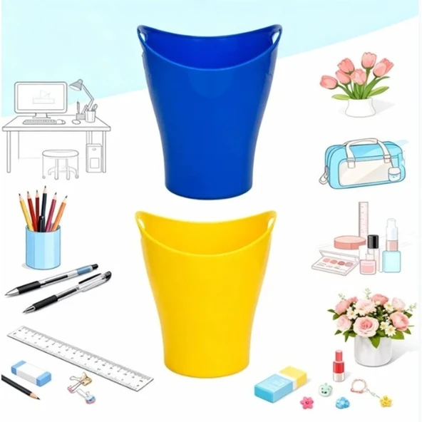 Plastik Çok Amaçlı Sepet 12x14.5 cm Kulplu Mini Organizer & Çöp Kovası ürün görseli 1