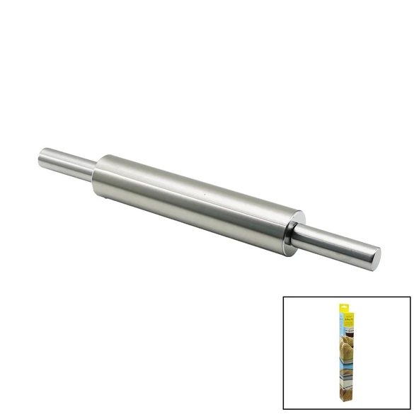 VOCEN ROLLİNG PİN ÇELİK METAL MERDANE - HAMUR RULOSU MERDANE: 25CM - SAP: 2X9CM =T.UZUNLUK:43CM (4915) ürün görseli 1