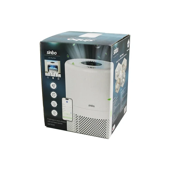 HAVA TEMİZLEME CİHAZI BEYAZ 3 KADEME FİLTRELEME OTOMATİK FAN UV AYDINLATMA SESSİZ UYKU MOD WİFİ UZAKTAN KONTROL SAP-5508 (4915) ürün görseli 1