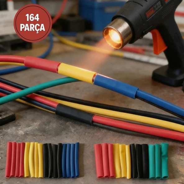 164 Parça Isı ile Daralan Makaron Seti – Elektrik Kablo İzolasyon &amp; Koruma Kılıfı, Renkli Shrink Tube Set (4915) ürün görseli 1