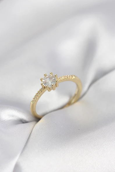 Tek Taş Model Gold Renk Zirkon Taşlı Kadın Yüzük ürün görseli 1