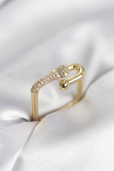Gold Renk Zirkon Taşlı Tifani Model Kare Kadın Yüzük ürün görseli 1
