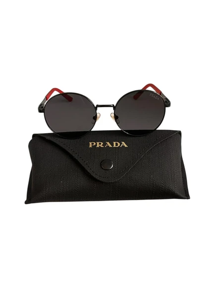 PRADA UNİSEX KADIN&ERKEK YUVARLAK KIRMIZI KULP DETAYLI GÜNEŞ GÖZLÜĞÜ EKARTMAN 52 ürün görseli 1