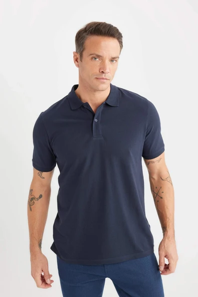Defacto C1293 Lacivert Regular Fit Kısa Kollu Basic Düz Pike Polo Tişört ürün görseli 1
