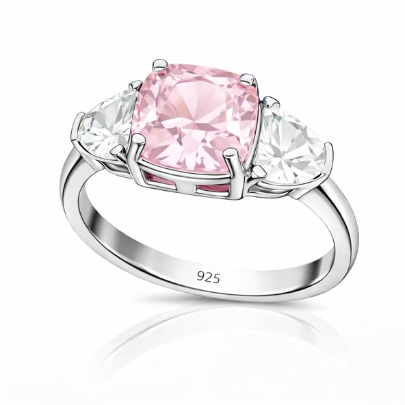 Gümüş Pembe Zirkon Taşlı Kadın Yüzük ürün görseli 1
