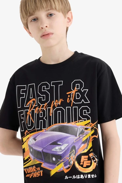 Defacto E3121 Siyah Erkek Çocuk Fast & Furious Bisiklet Yaka Kısa Kollu Tişört ürün görseli 1