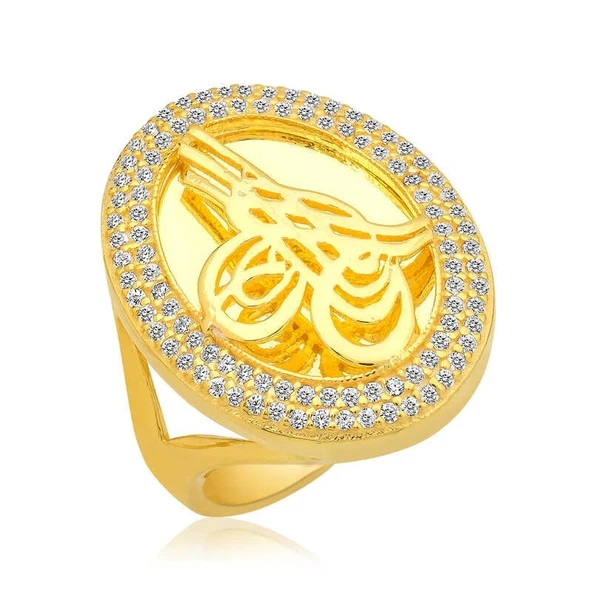 Gümüş Gold Tuğralı Bayan Yüzük ürün görseli 1