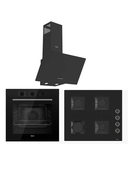 Ferre Flowart Basic Siyah Ankastre Set (QBL62CS - SS205 - D086) ürün görseli 1