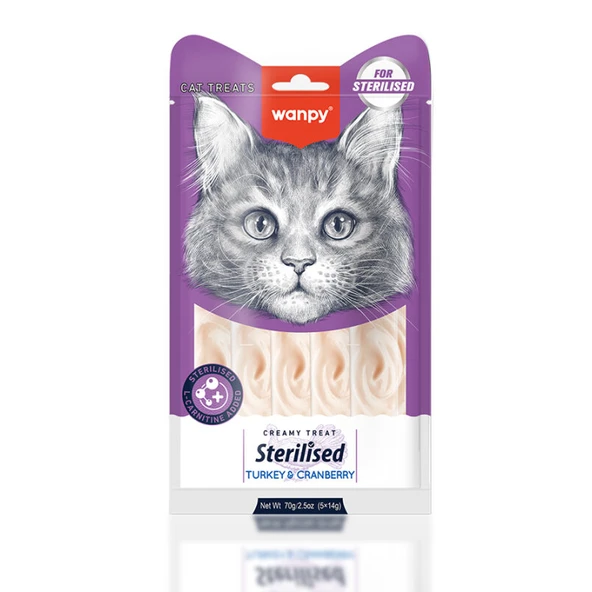 Wanpy Sterilised Hindili Kızılcıklı Krema Kısır Kedi Ödülü 5x14 Gr ürün görseli 1