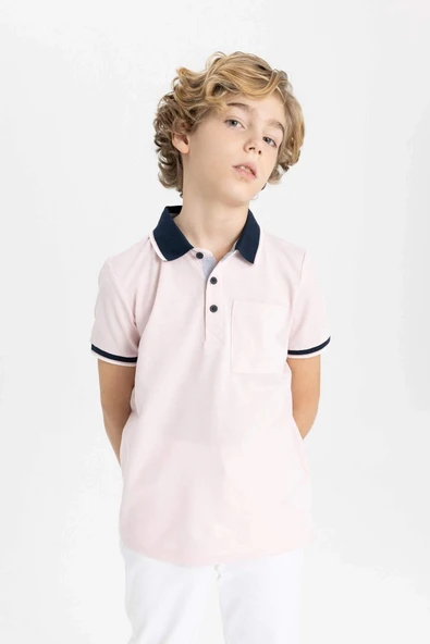 Defacto B6830 Pembe Erkek Çocuk Pike Kısa Kollu Polo Tişört ürün görseli 1