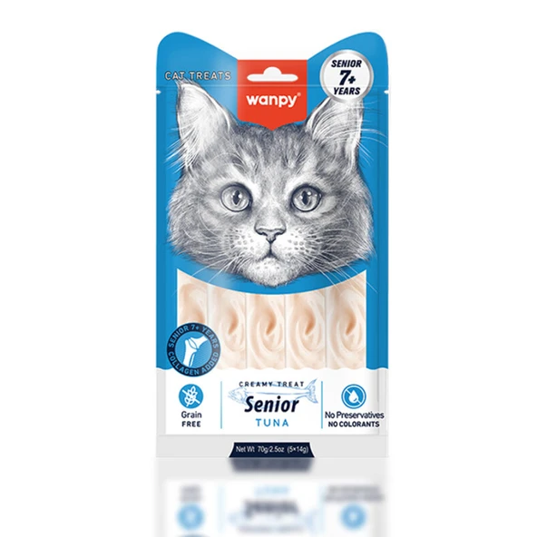 Wanpy Senior +7 Ton Balıklı Krema Kedi Ödülü 5x14 Gr ürün görseli 1
