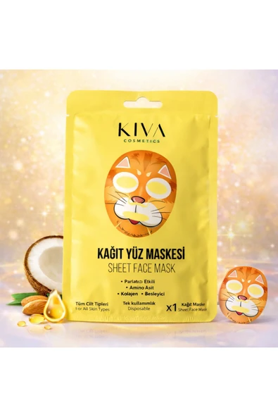 Kedi Kağıt Yüz Maskesi Kolajen Amino Asit Parlatıcı Sheet Face Mask ürün görseli 1