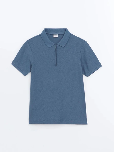 LCW Kids Mavi Polo Yaka Dokulu Erkek Çocuk Tişört ürün görseli 1