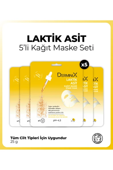 5'li Laktik Asit Gözenek Sıkılaştırıcı Leke Karşıtı Yüz Kağıt Maskesi ürün görseli 1