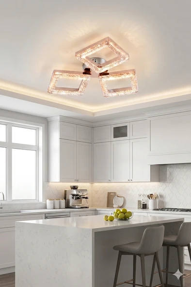LZY Avize Store Kristal Kare 3’lü Gold Avize Salon, Yemek Masası, Mutfak, Antre ve Çocuk Odası Aydınlatma ürün görseli 1