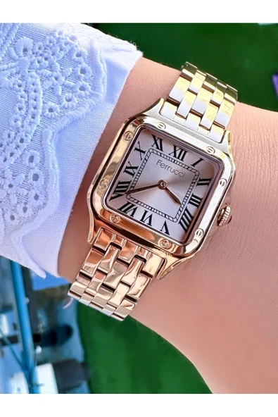 Kadın Gümüş Çelik Kare Kasa Quartz Kol Saati - Şık Metal Kordon, Romen Rakam, Su Geçirmez  Rose ürün görseli 1