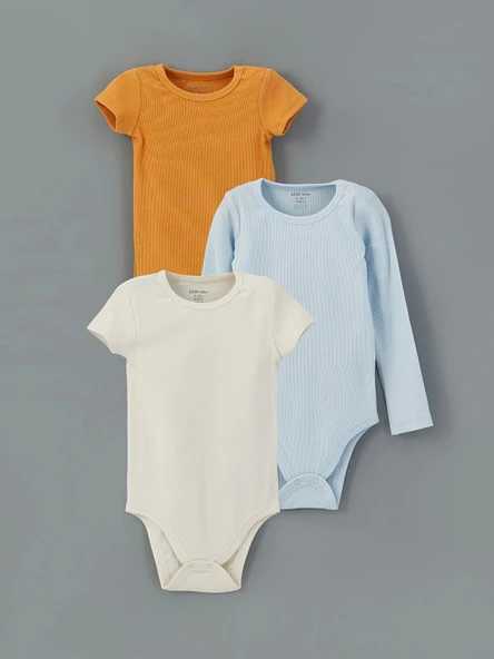 LCW baby Turuncu Bisiklet Yaka Erkek Bebek Çıtçıtlı Bodysuit 3'lü ürün görseli 1