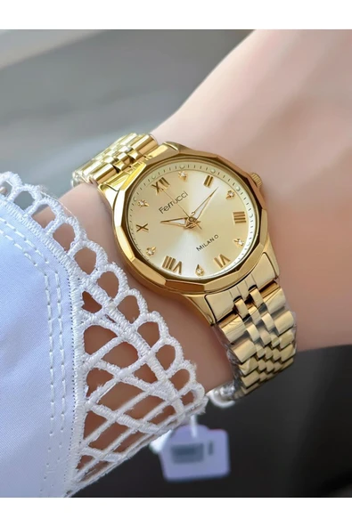 Milano Yuvarlak Yeşil Kadran Rose Gold Gümüş Metal Kordon Kadın Kol Saati  Altın ürün görseli 1
