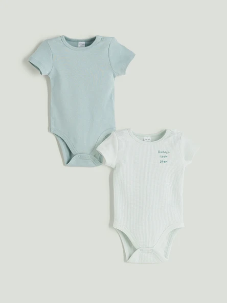 LCW baby Mavi Baskılı Erkek Bebek Çıtçıtlı Body 2'li ürün görseli 1