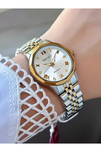 Milano Yuvarlak Yeşil Kadran Rose Gold Gümüş Metal Kordon Kadın Kol Saati  Gümüş Altın ürün görseli 1