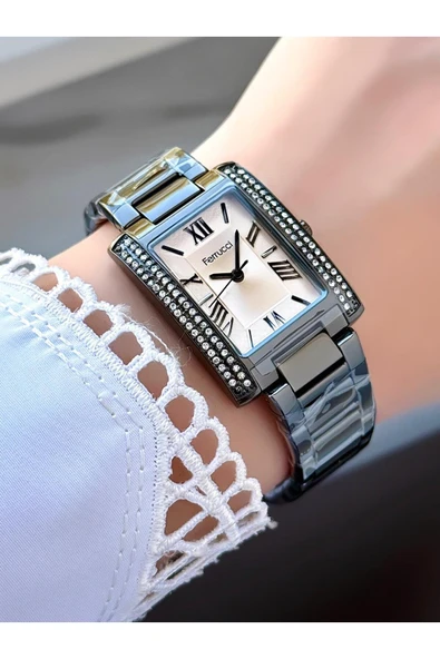 Dikdörtgen Taşlı Rose Gold Metal Kordon Kadın Kol Saati  Füme ürün görseli 1