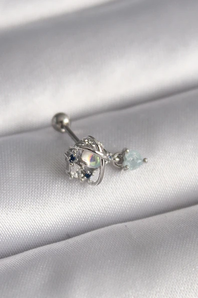 316L Çelik Gümüş Renk Zirkon Taşlı Sallantı Kalp Detay Tragus Piercing ürün görseli 1