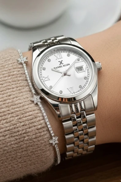 Kadın Rose Gold Roma Rakamlı, Taşlı Kadran, Bileklik Hediye Takvimli Kadın Kol Saati  Gümüş ürün görseli 1