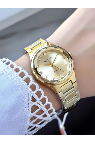 Milano Gümüş Taşlı Kadran Gümüş & Gold Metal Kordon Kadın Kol Saati  Altın ürün görseli 1