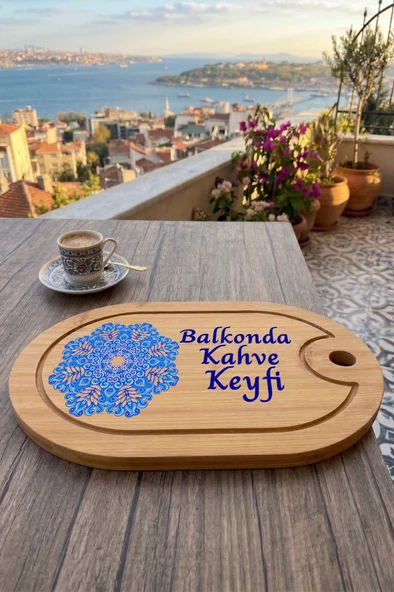 Kahve Keyfi Temalı Afilli Kahve Sunum Tablası (Figür 12) ürün görseli 1