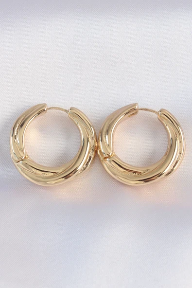 Pirinç Gold Renk Asimetrik Kıvrım Küpe ürün görseli 1