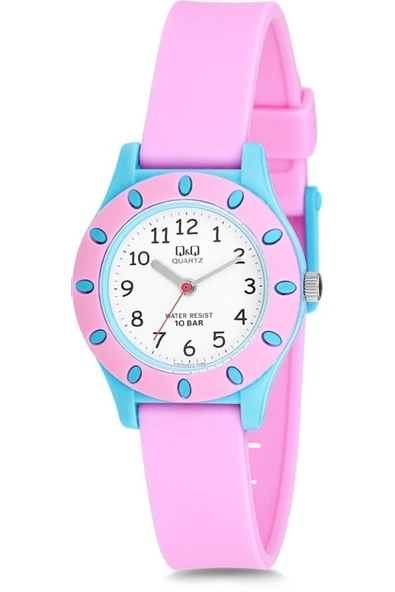 Çocuk Unisex Pembe Mor Puantiye Desenli Su Geçirmez Kol Saati  Pudra ürün görseli 1
