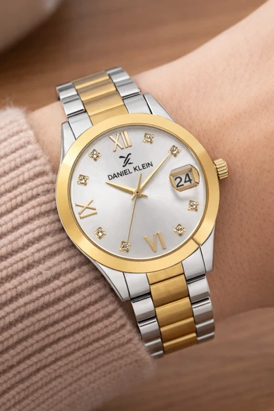Kadın Rose Gold Roma Rakamlı, Taşlı Kadran, Bileklik Hediye Takvimli Kadın Kol Saati  Gümüş Altın ürün görseli 1