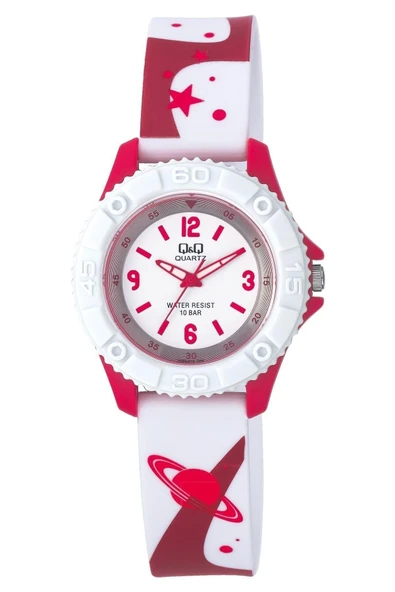 Çocuk Unisex Pembe Mor Puantiye Desenli Su Geçirmez Kol Saati  Kırmızı Beyaz ürün görseli 1