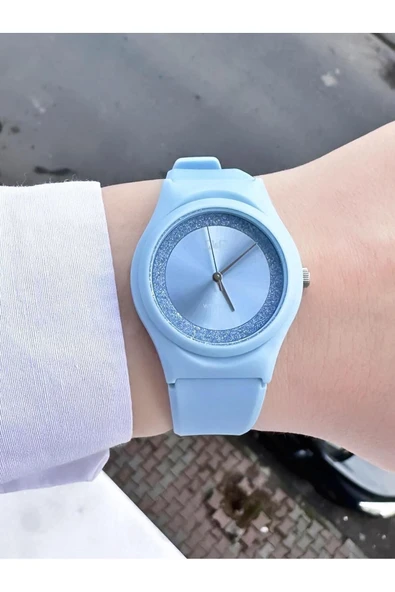 Kadın Mavi Sim Detaylı Göstergesiz Su Geçirmez Plastik Çerçeve Silikon Kayış Spor Analog Kol Saati  Mavi ürün görseli 1