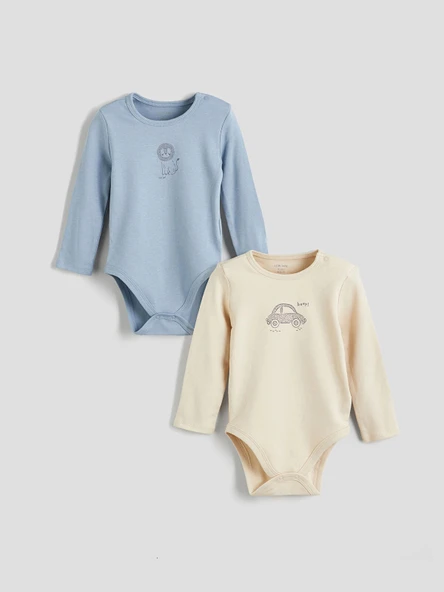 LCW baby Mavi Baskılı Erkek Bebek Çıtçıtlı Body 2'li ürün görseli 1