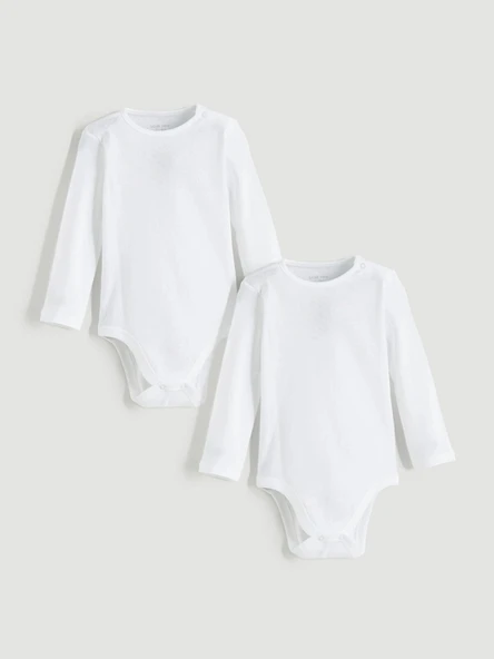 LCW baby Ekru Bisiklet Yaka Basic Kız Bebek Çıtçıtlı Bodysuit 2'li ürün görseli 1