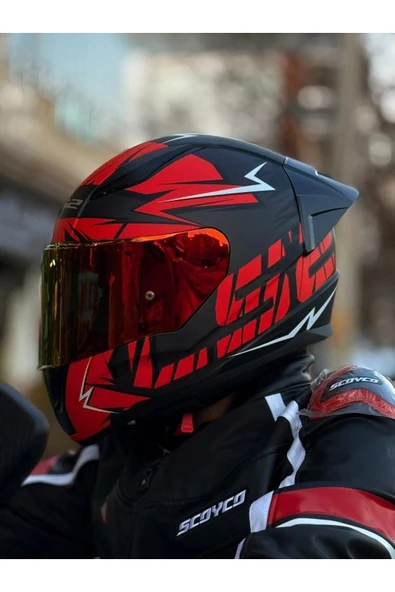 RAPID 2 RACE CROMO MAT SİYAH-KIRMIZI KASK (1 Renkli + 1 Şeffaf Vizörlü) ürün görseli 1