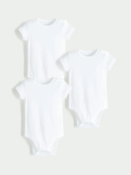 LCW baby Ekru Basic Erkek Bebek Çıtçıtlı Body 3'lü ürün görseli 1