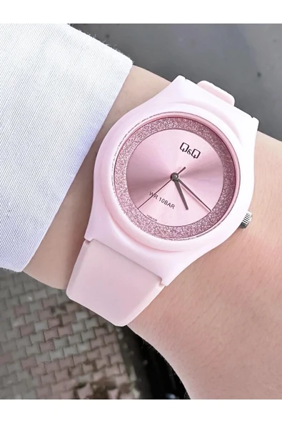 Kadın Mavi Sim Detaylı Göstergesiz Su Geçirmez Plastik Çerçeve Silikon Kayış Spor Analog Kol Saati  Pembe ürün görseli 1