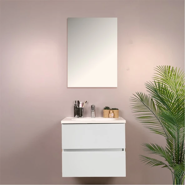 Kobos Simple 60 cm Çekmeceli Banyo Dolabı Seti Bianco - Resim 3