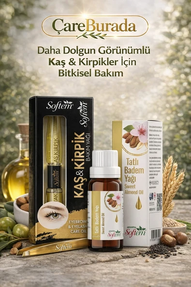 Softem Kaş&Kirpik Bakım Yağı 20 ml. + Tatlı Badem Yağı 20 ml. | Kaş Kirpik Bakım Seti ürün görseli 1