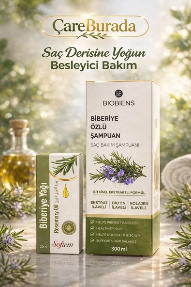 ÇareBurada Biberiye Özlü Şampuan 300 ml. & Biberiye Yağı 20 ml. ürün görseli 1