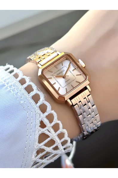 Milano Kadın Metal Kordon Silver Gold Kare Kadran Kol Saati – 2 Yıl Garantili  Rose ürün görseli 1