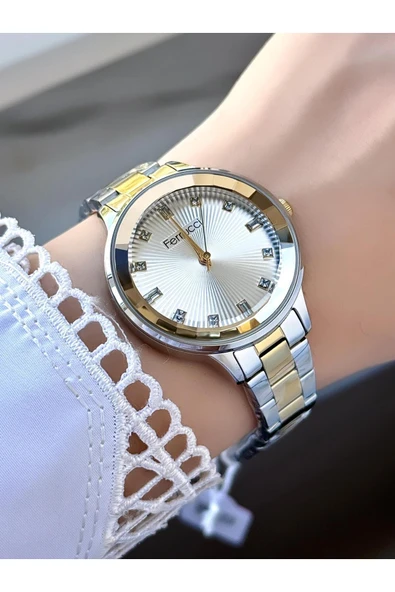 Kadın Saat Gümüş & Rose Metal Kordon Yeşil Taşlı Kadran  Gümüş Altın ürün görseli 1