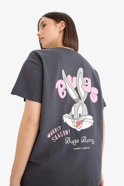 Defacto E9847AXAR191 Antrasit Coool Looney Tunes Oversize Geniş Kalıp Sırt Baskılı Kısa Kollu Tişört ürün görseli 1