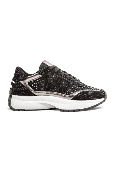Siyah Platin Renk Taşlı Rahat Sneaker Günlük Spor Ayakkabı Todow ürün görseli 1