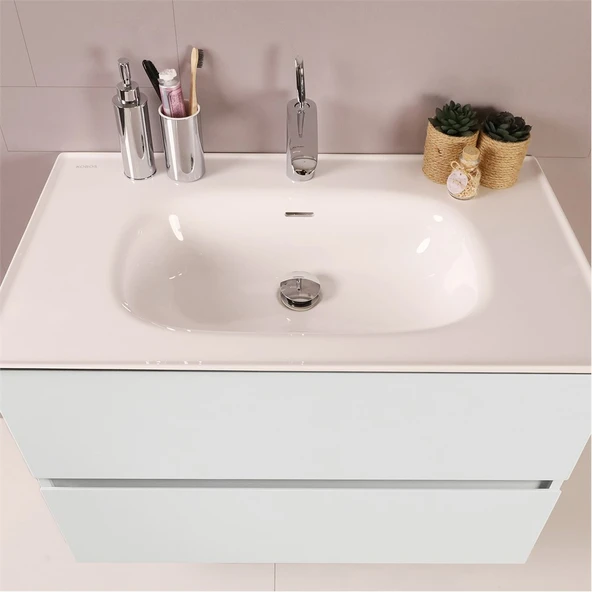 Kobos Simple 60 cm Çekmeceli Banyo Dolabı Seti Bianco - Resim 4